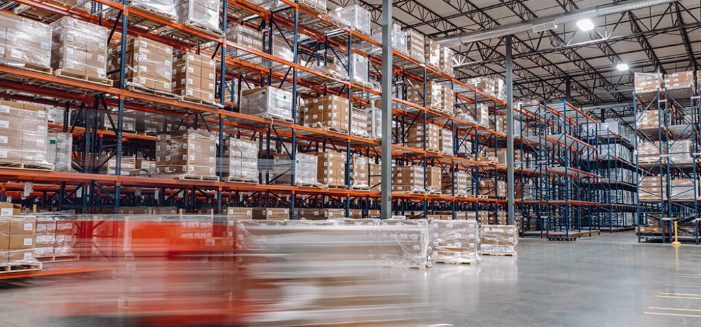 View of Spacious LSL Warehouse with Shelves Filled With Healthcare Supply Boxes for Clients